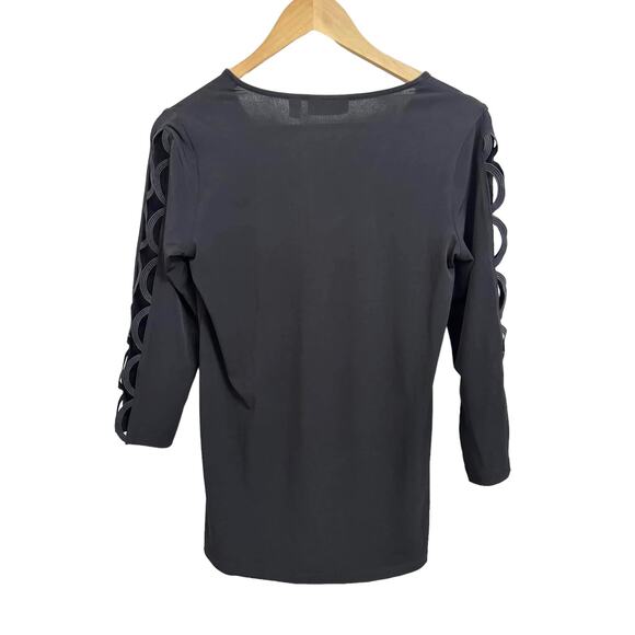 Susan Graver Women's Cut Out Half Sleeve‎ Black Tunic Top Sz XXS - Picture 6 of 6